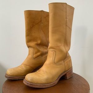 Frye Vintage Banana Yellow Leather Square Toe Campus Boot Size 9.5